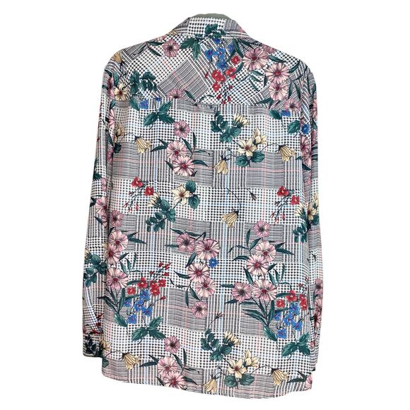 Chelsea & Theodore L Blouse Floral Houndstooth Button Front Layer Grandmacore - Picture 2 of 11
